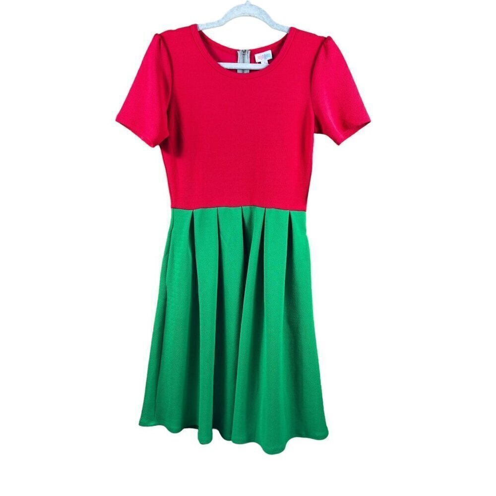 LulaRoe Amelia Women's Red & Green Short Dress